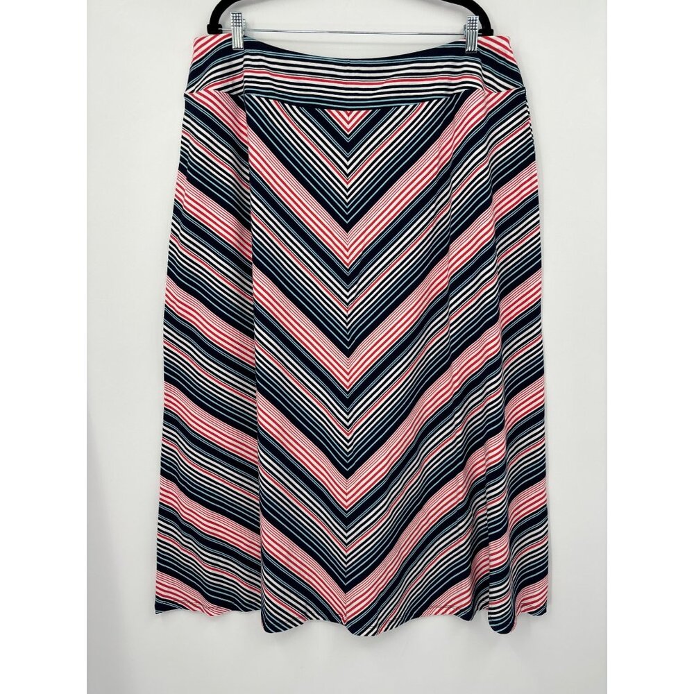 Talbots Chevron Striped Stretch Cotton Blend Maxi Casual Skirt Navy Red 2X